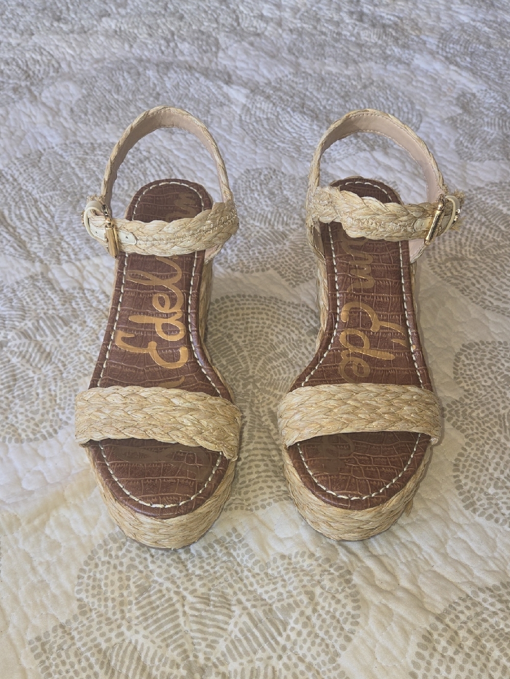 Sam Edelman Natural Braided Espadrille Wedges